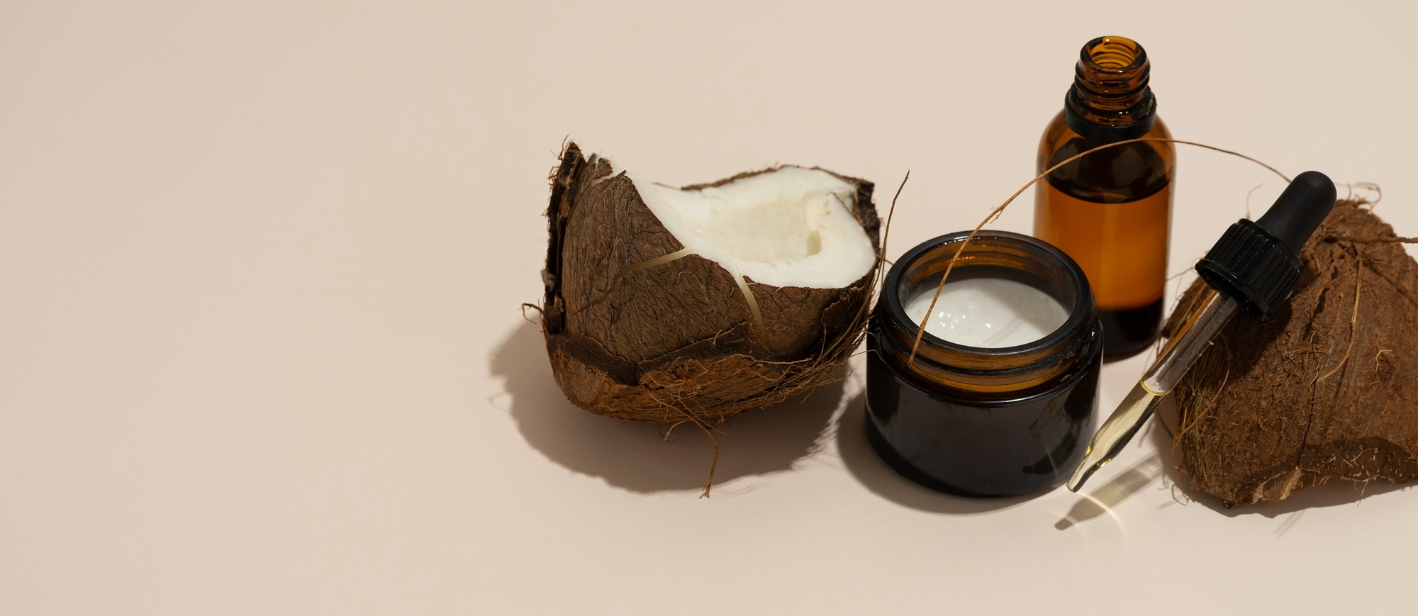 Natural skincare products with coconut and botanical ingredients